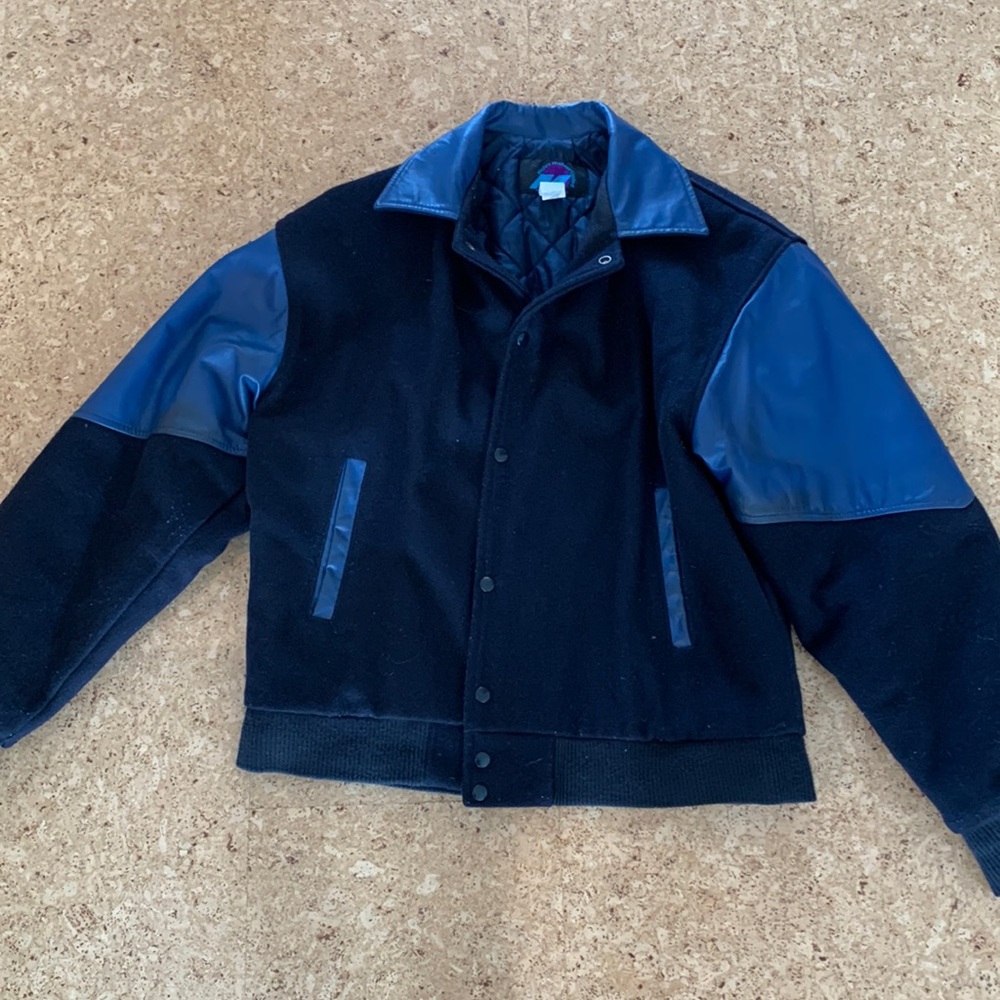 Mens leather detailed wool jacket